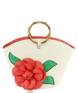 3D Flower Bamboo Round Handle Satchel LHU459H RED